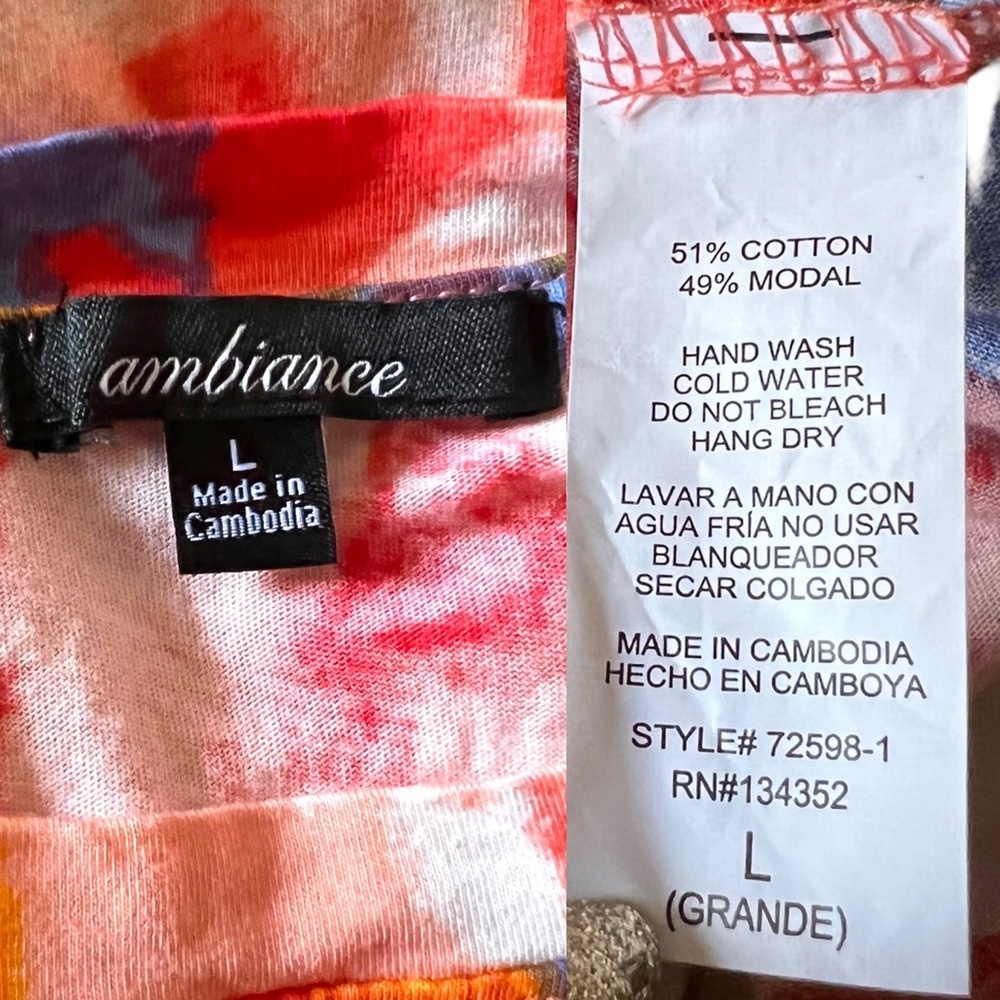 Ambiance | Women’s Shirt Blue - Red -  Orange Tie Dye Chest Pocket Basic Shirt - Picture 15 of 16